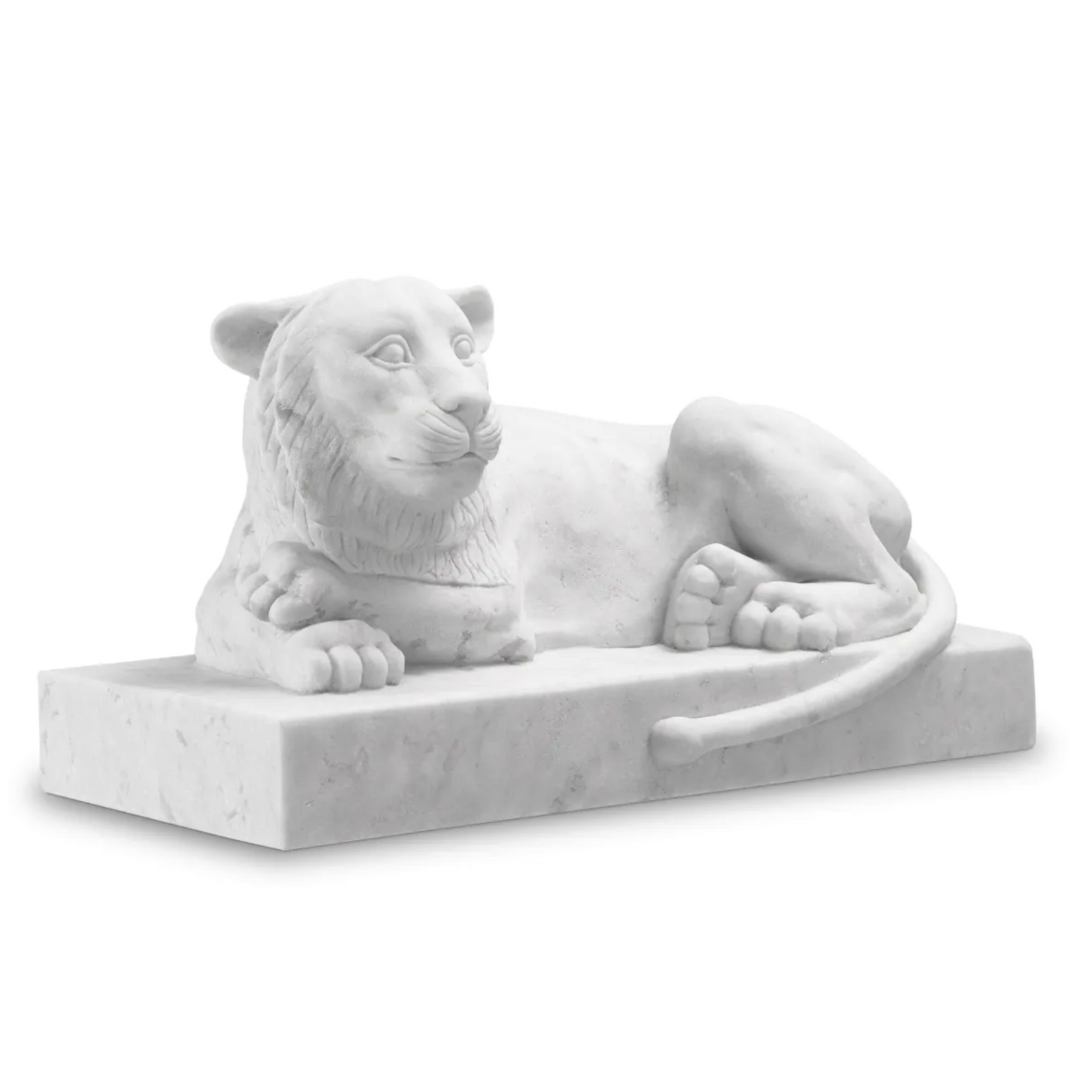 Reclining Lion Sculpture in Marble
