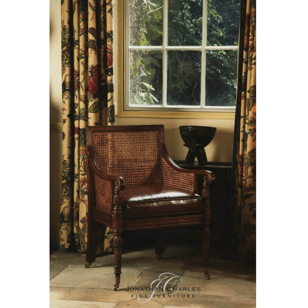 Bergere Occasional Chair with Cane Back - Leather