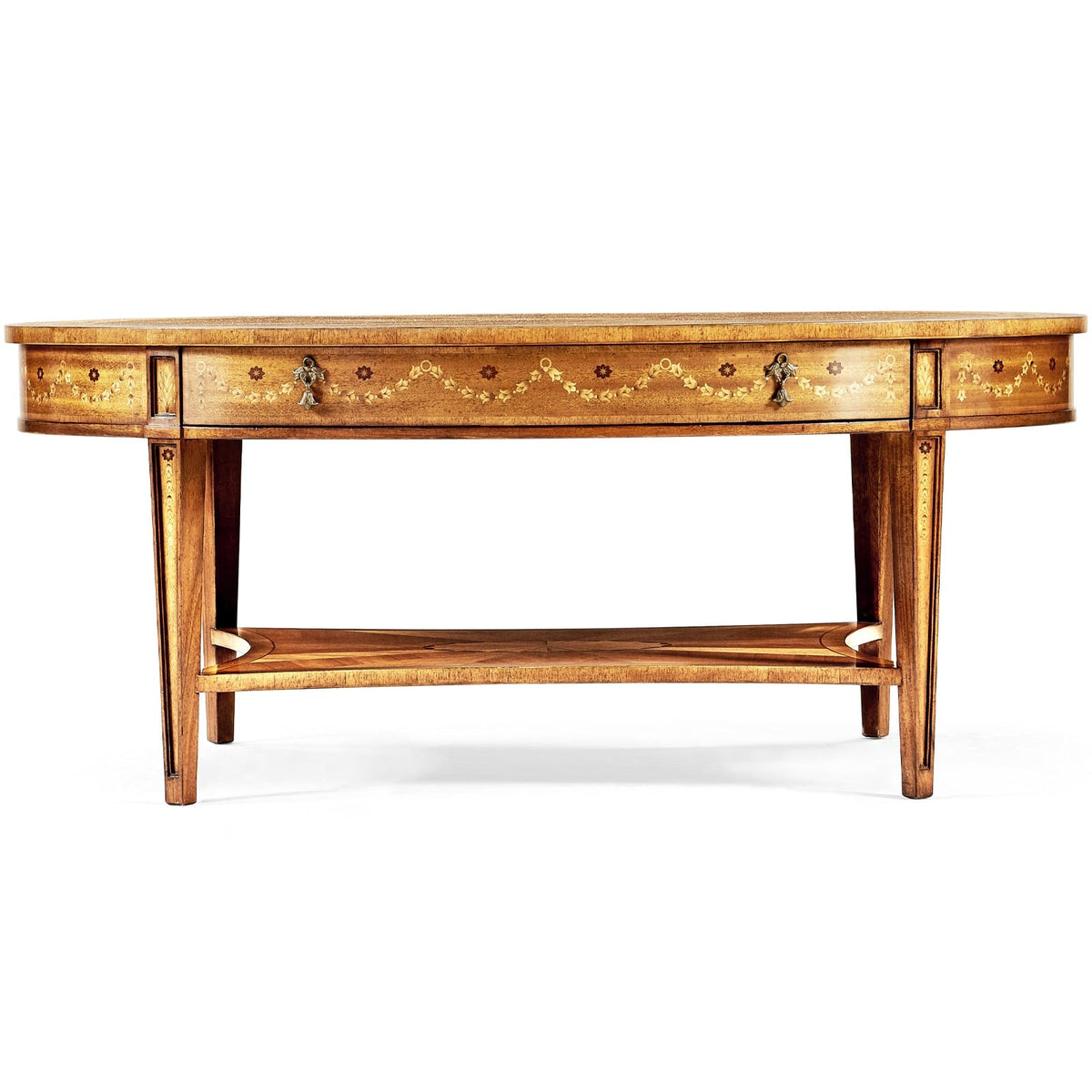Oval Coffee Table with Drawer Marquetry