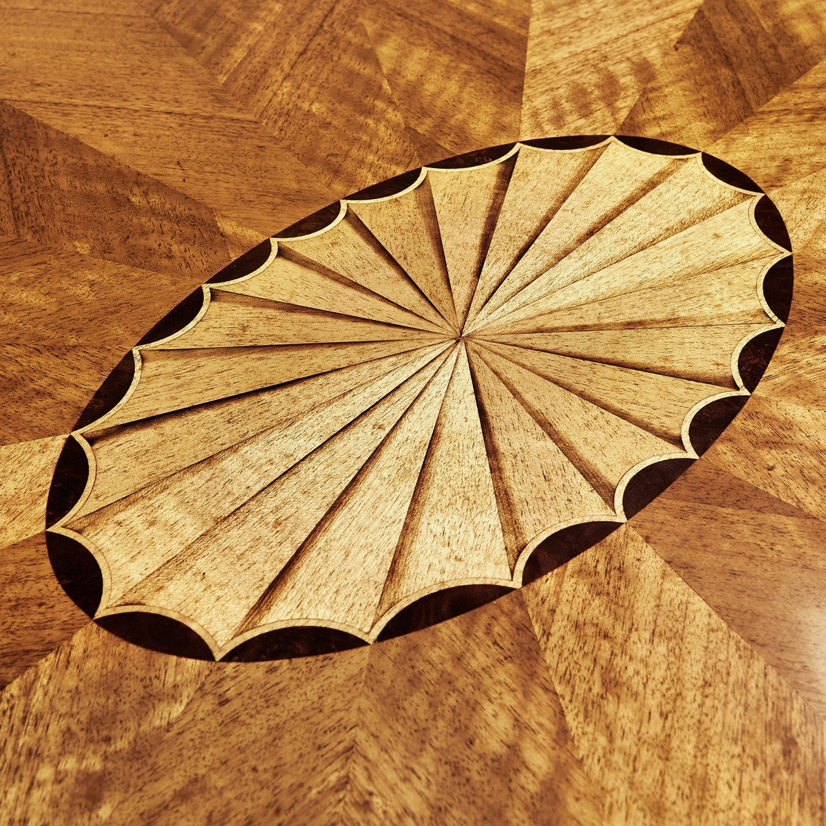 Oval Coffee Table with Drawer Marquetry