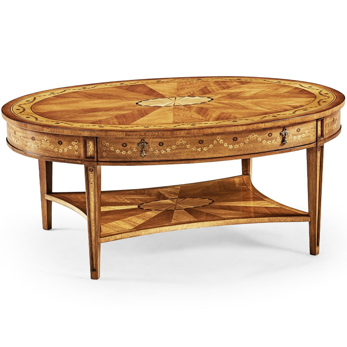 Oval Coffee Table with Drawer Marquetry