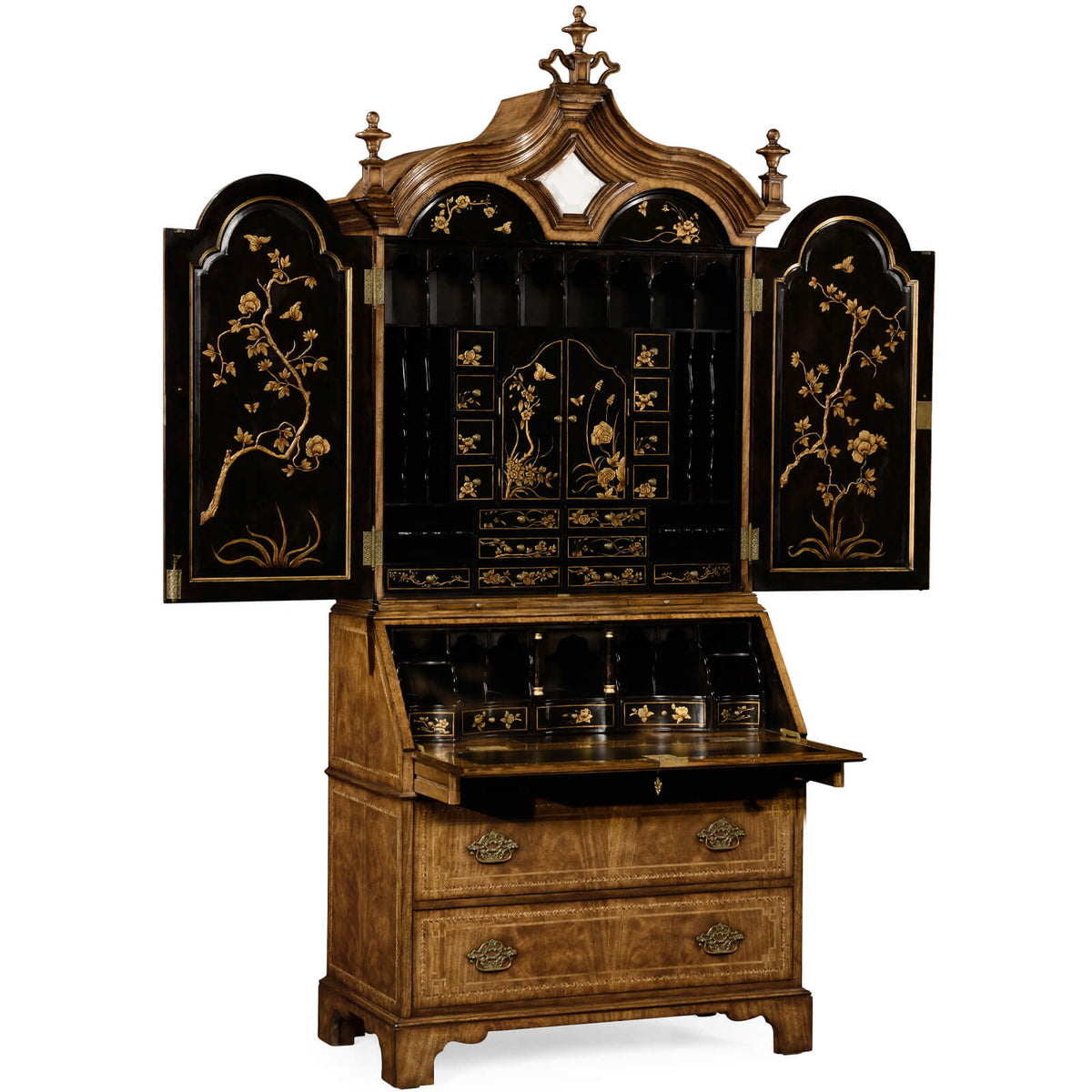 Queen Anne Walnut Bureau with Chinoiserie Interior