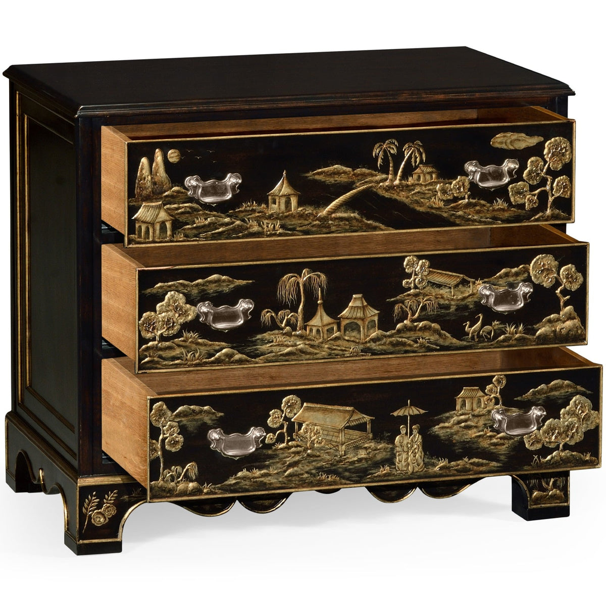 Chinoiserie Style Ebonised Bedside Chest of Drawers