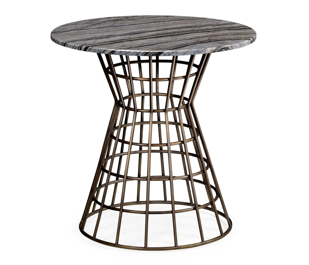 25" Round Geometric Antique Brass Centre Table with a Grey Marble Top