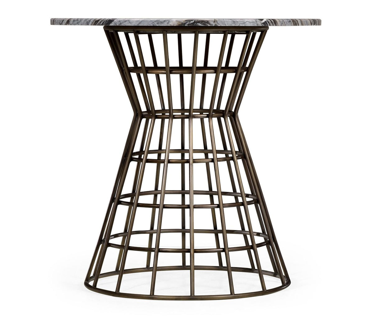 25" Round Geometric Antique Brass Centre Table with a Grey Marble Top