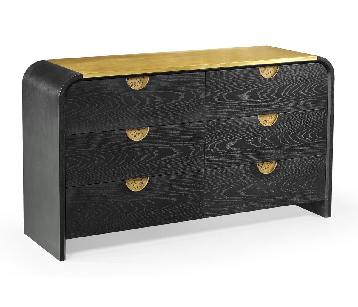 Ebonised Oak Curved Dresser with 6 Drawers