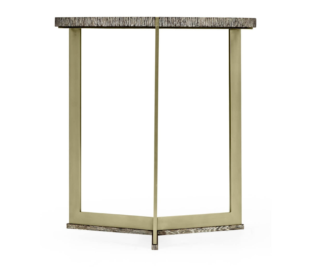 Geometric Round Oak & Brass End Table