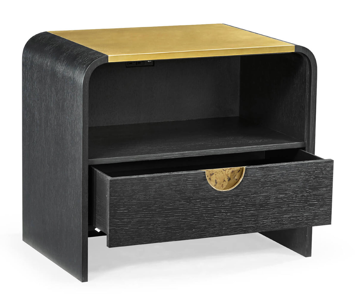 Ebonised Oak Curved Bedside Cabinet