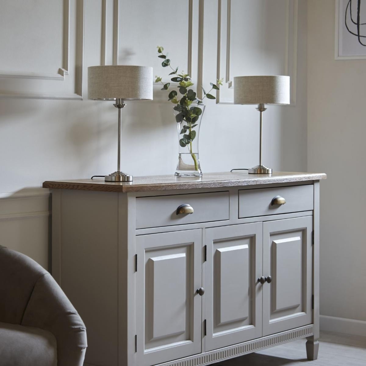 Homelea Table Lamp Chrome & Natural Linen