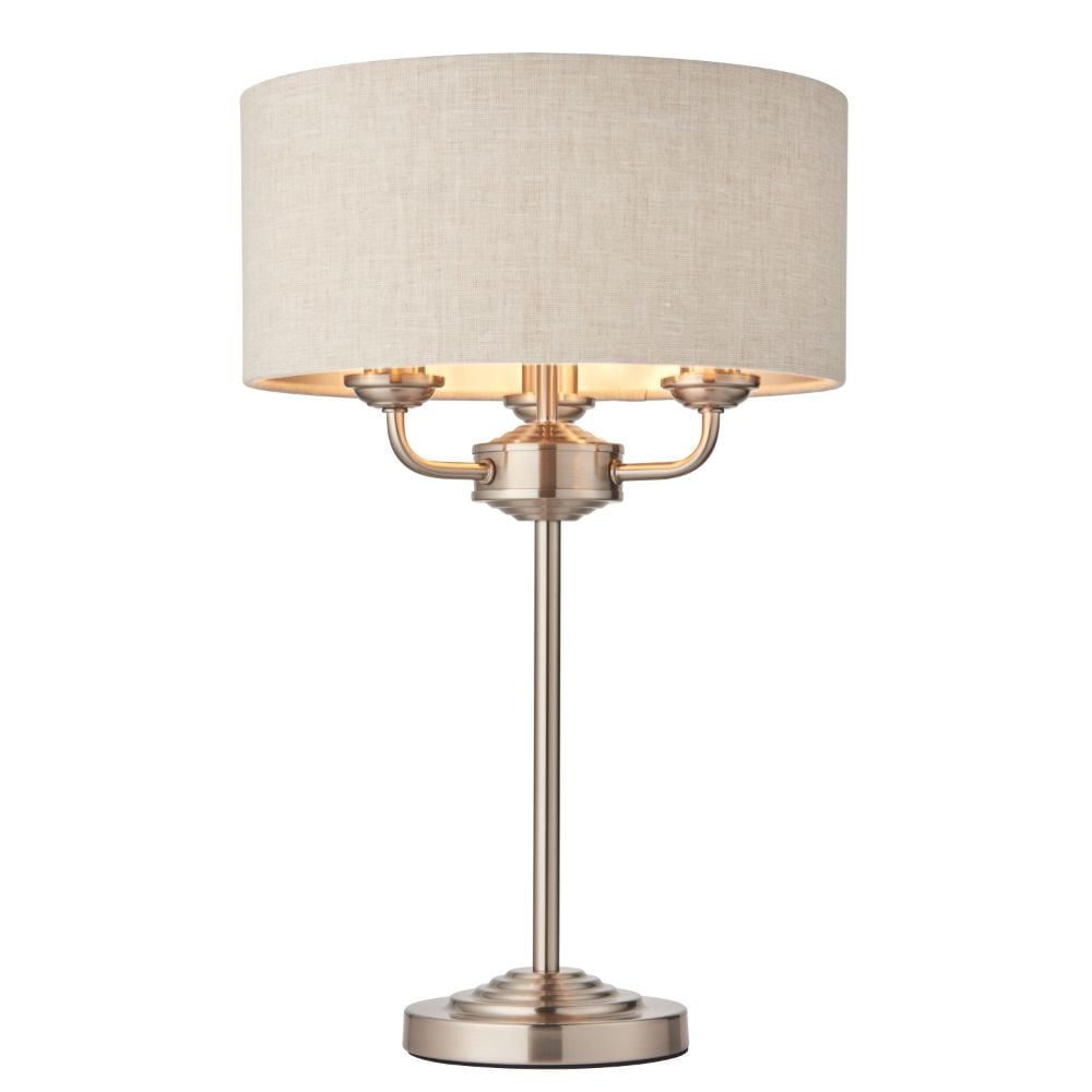 Homelea 3 Table Light in Chrome & Natural Linen