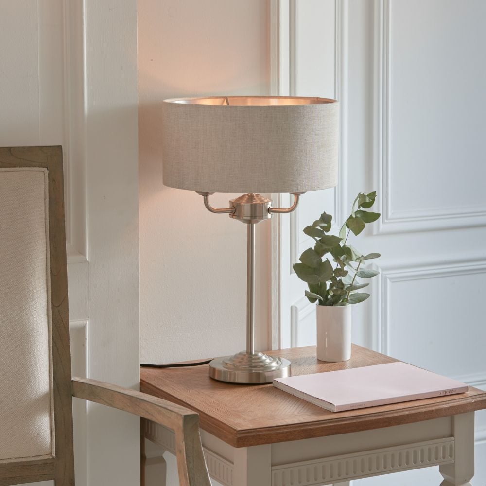 Homelea 3 Table Light in Chrome & Natural Linen