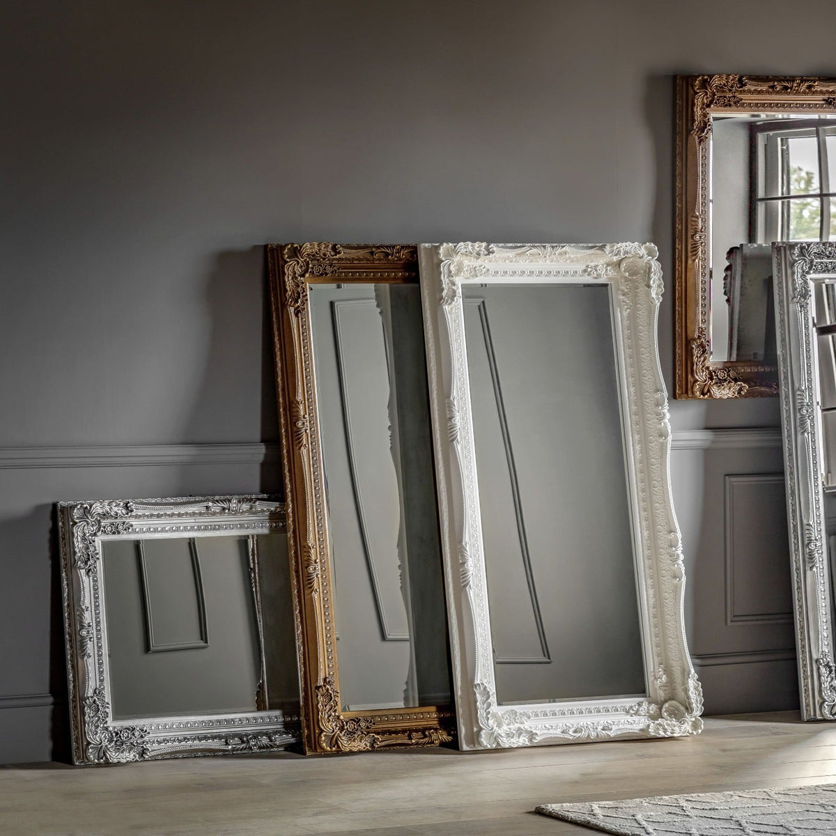 Gloucester Carved Wall Mirror in Silver