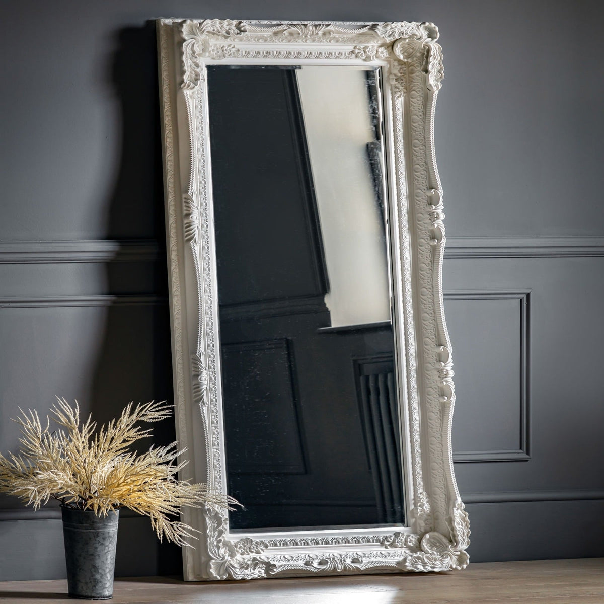 Gloucester Carved Floor Mirror in Cream