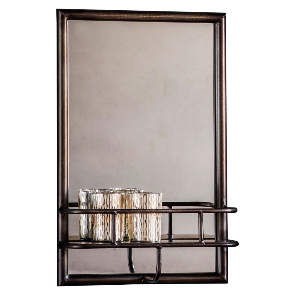 Hill Black Rectangular Metal Mirror with Shelf