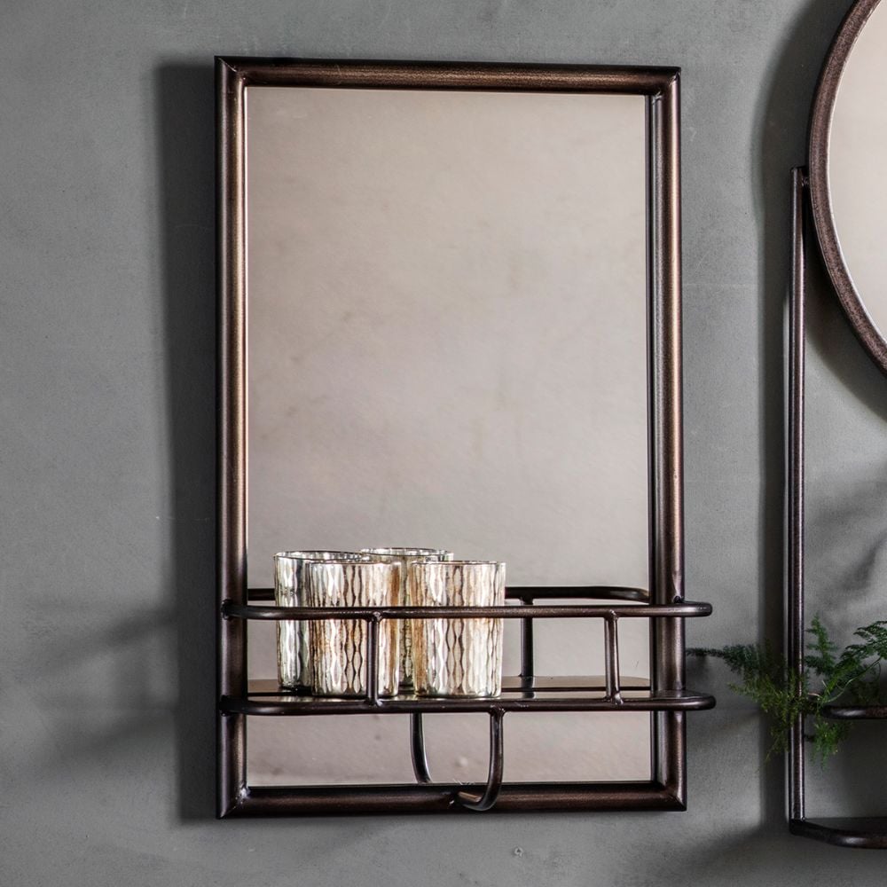 Hill Black Rectangular Metal Mirror with Shelf