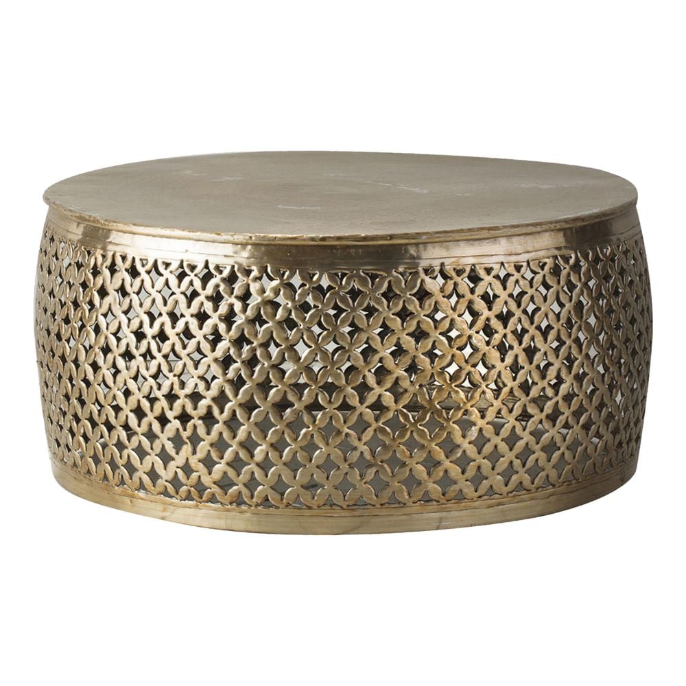 Moroccan Round Coffee Table in Gold Metal