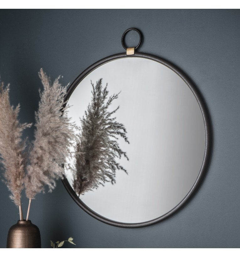 Austin Large Round Wall Hanging Mirror in Black