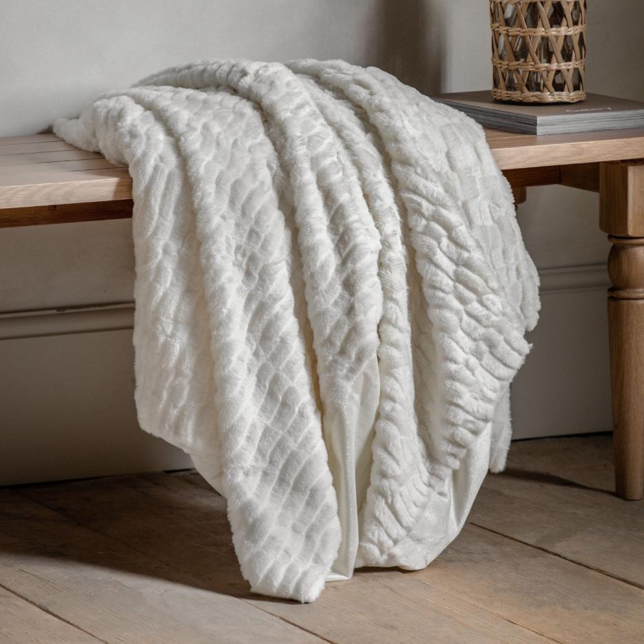 Textured Faux Fur Throw Cream