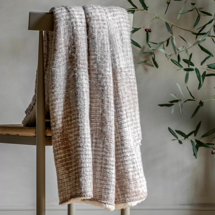 Woven Natural Faux Mohair Sherpa Throw