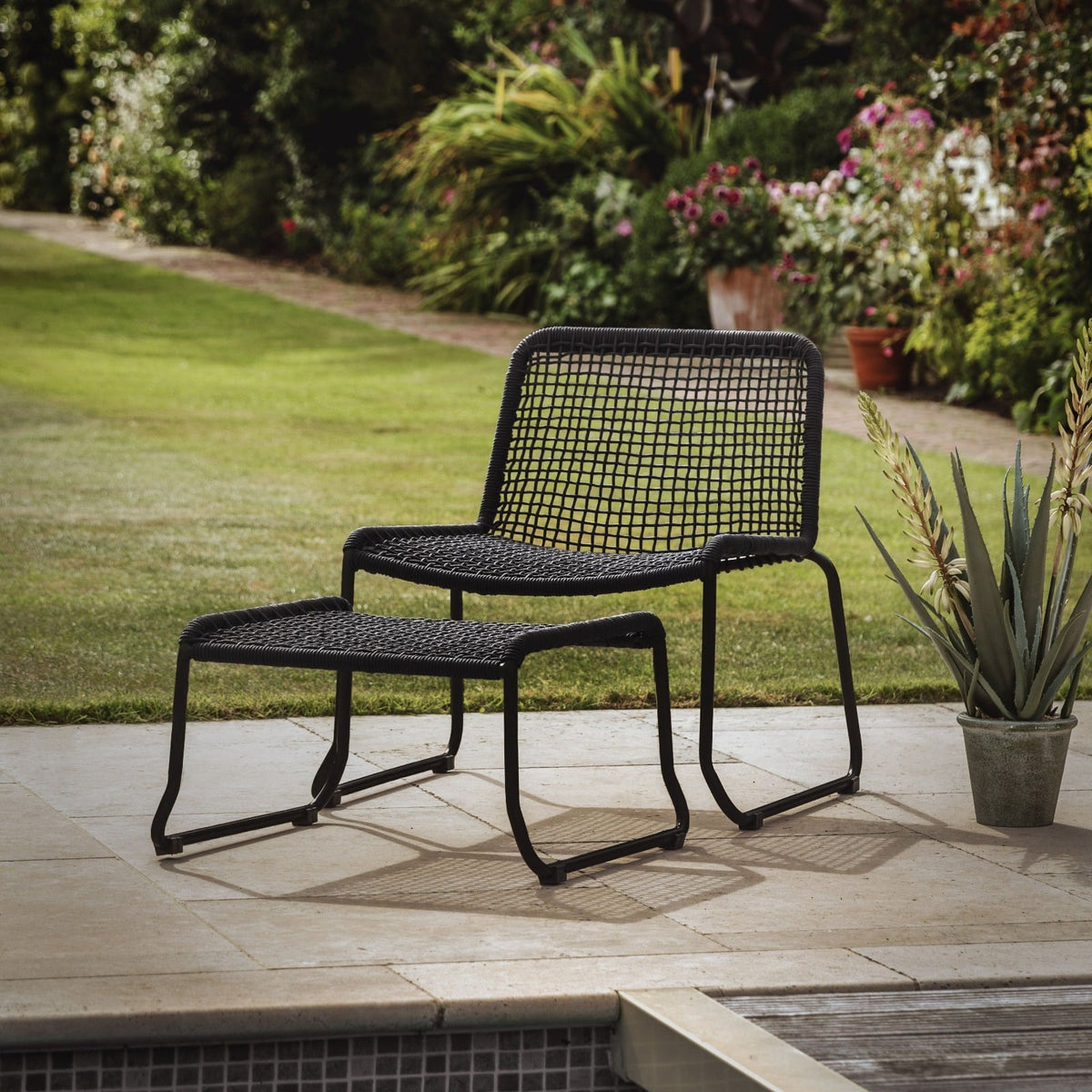 Soraya Outdoor Lounge Chair with Footstool in Black