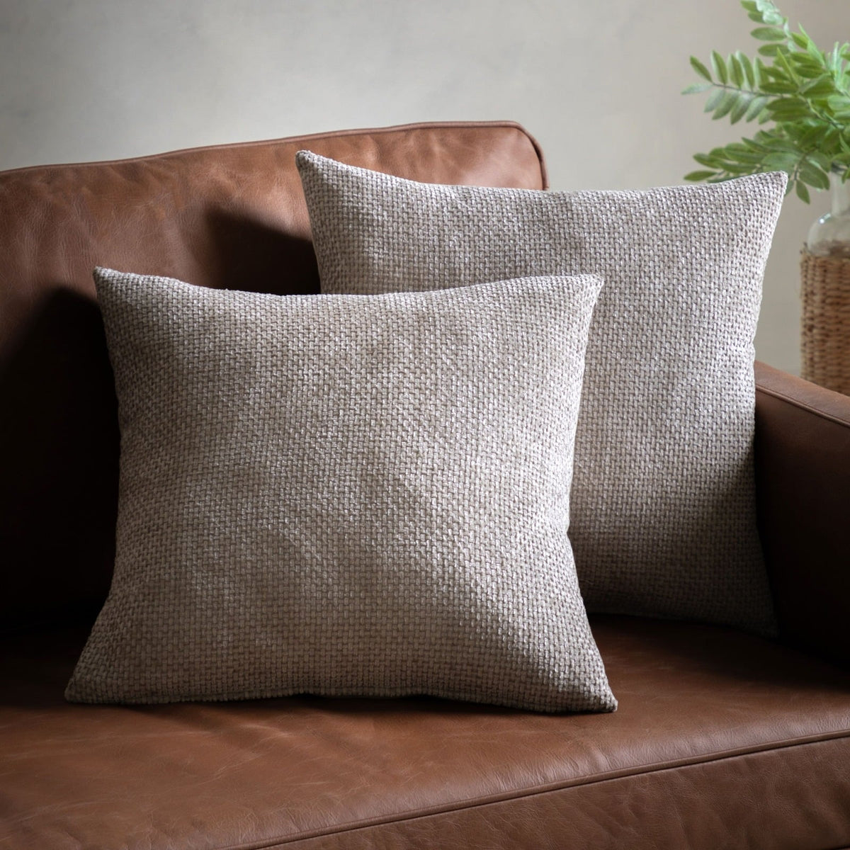 Basketweave Chenille Cushion in Cream - Set of 2