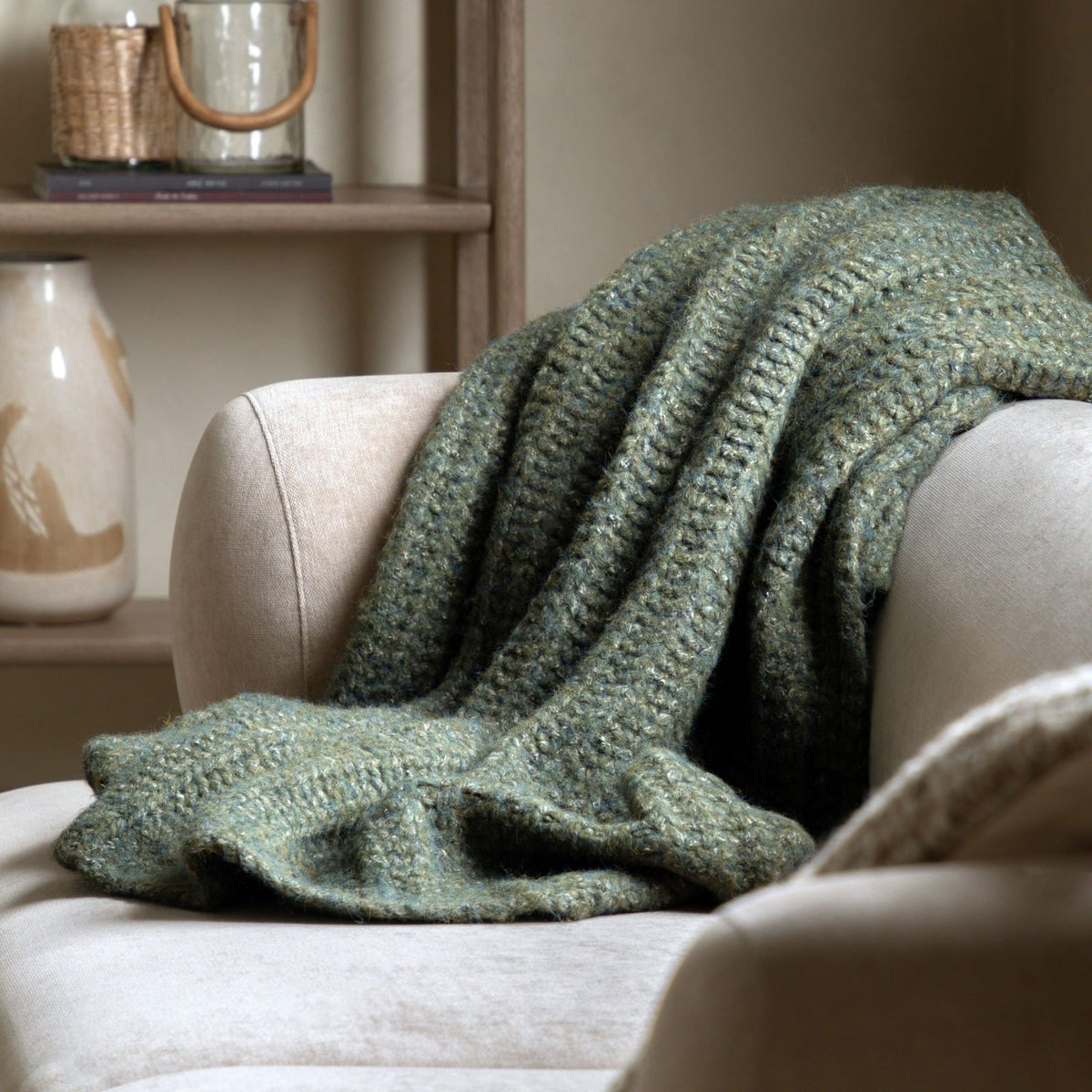 Luxury Melange Knit Throw in Khaki