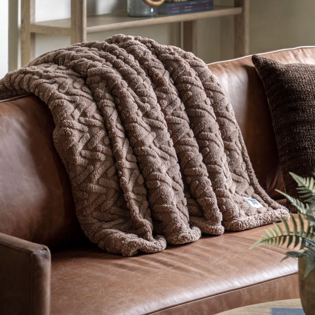 Herringbone Sherpa Throw in Taupe