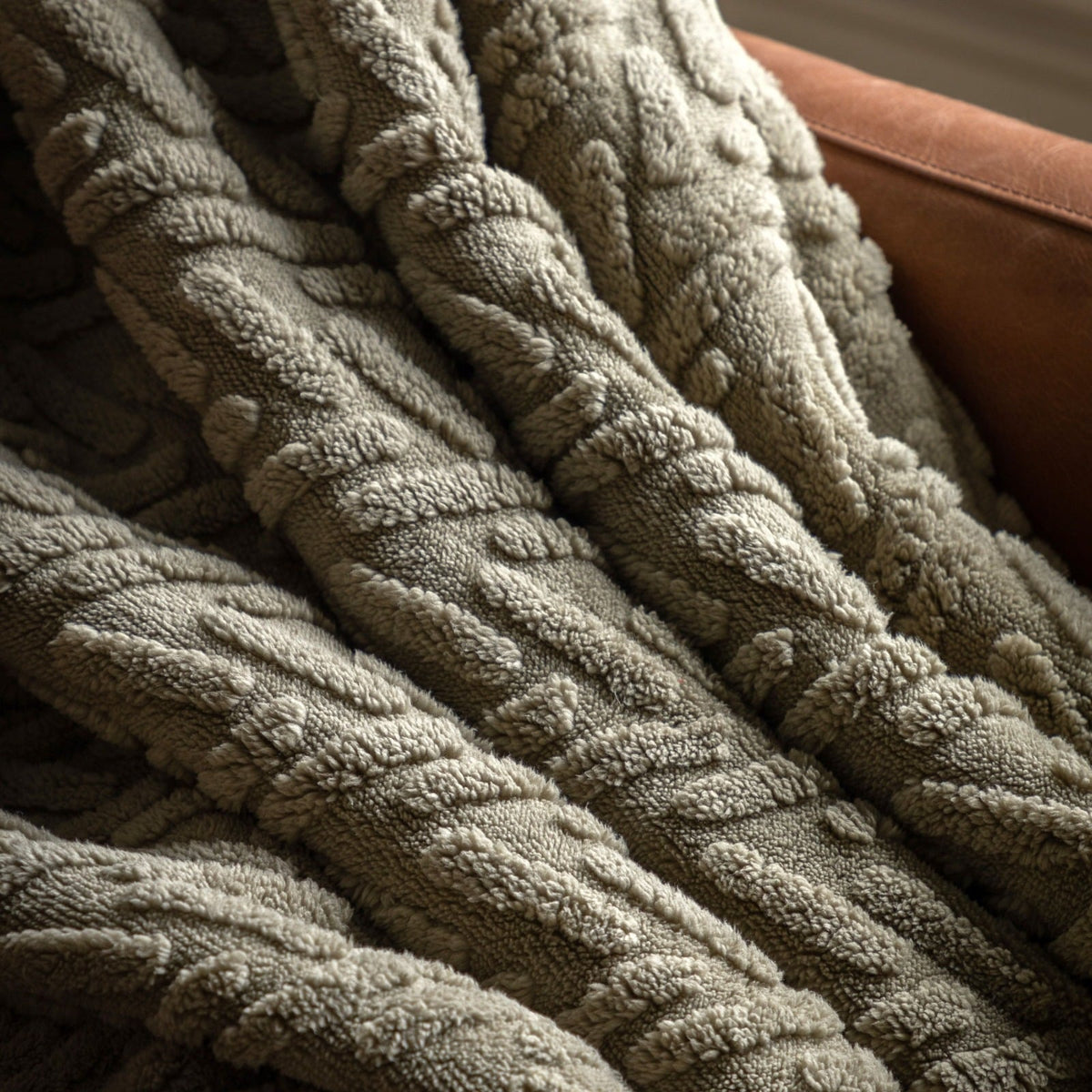 Herringbone Sherpa Throw in Sage
