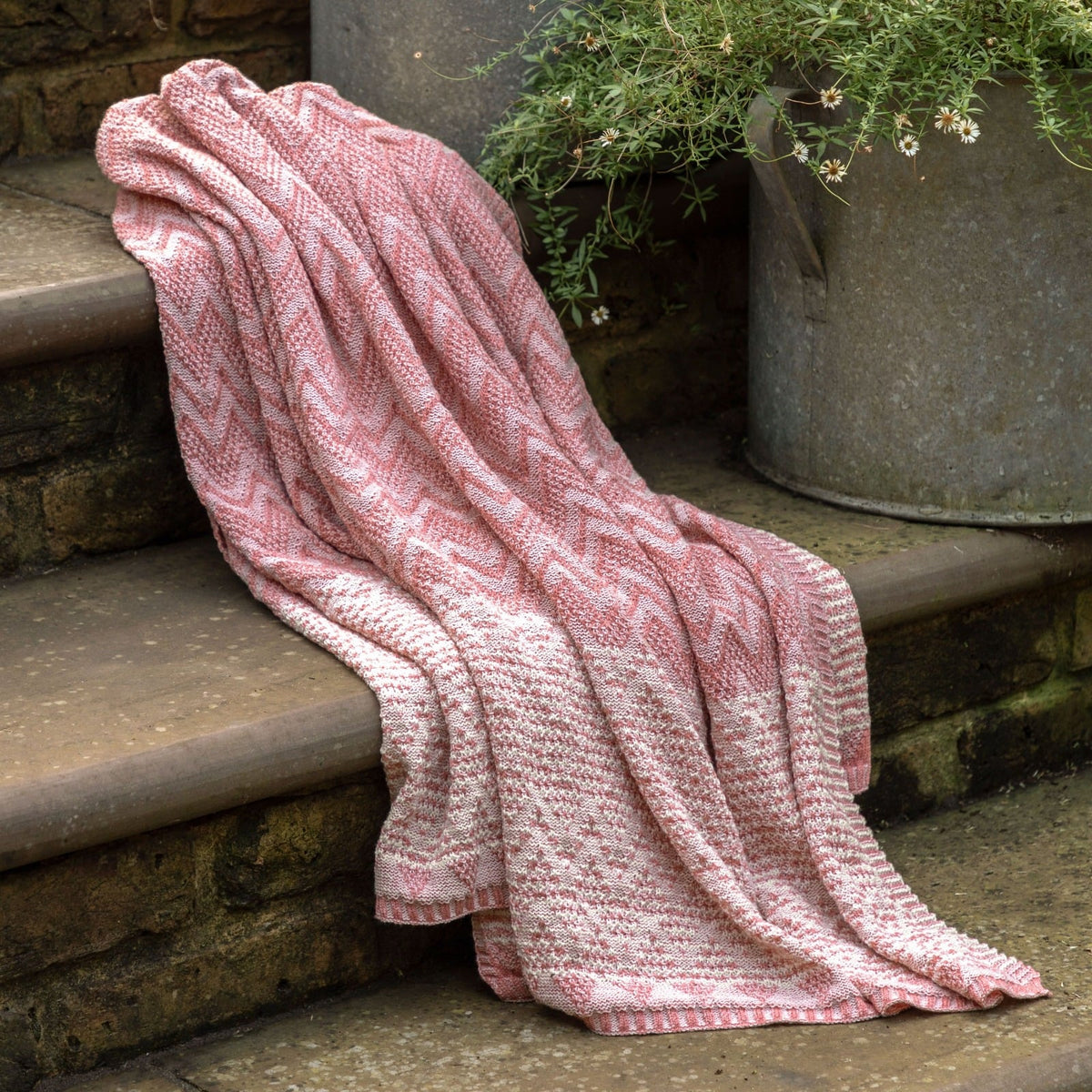 Nalu Knitted Herringbone Throw in Apricot