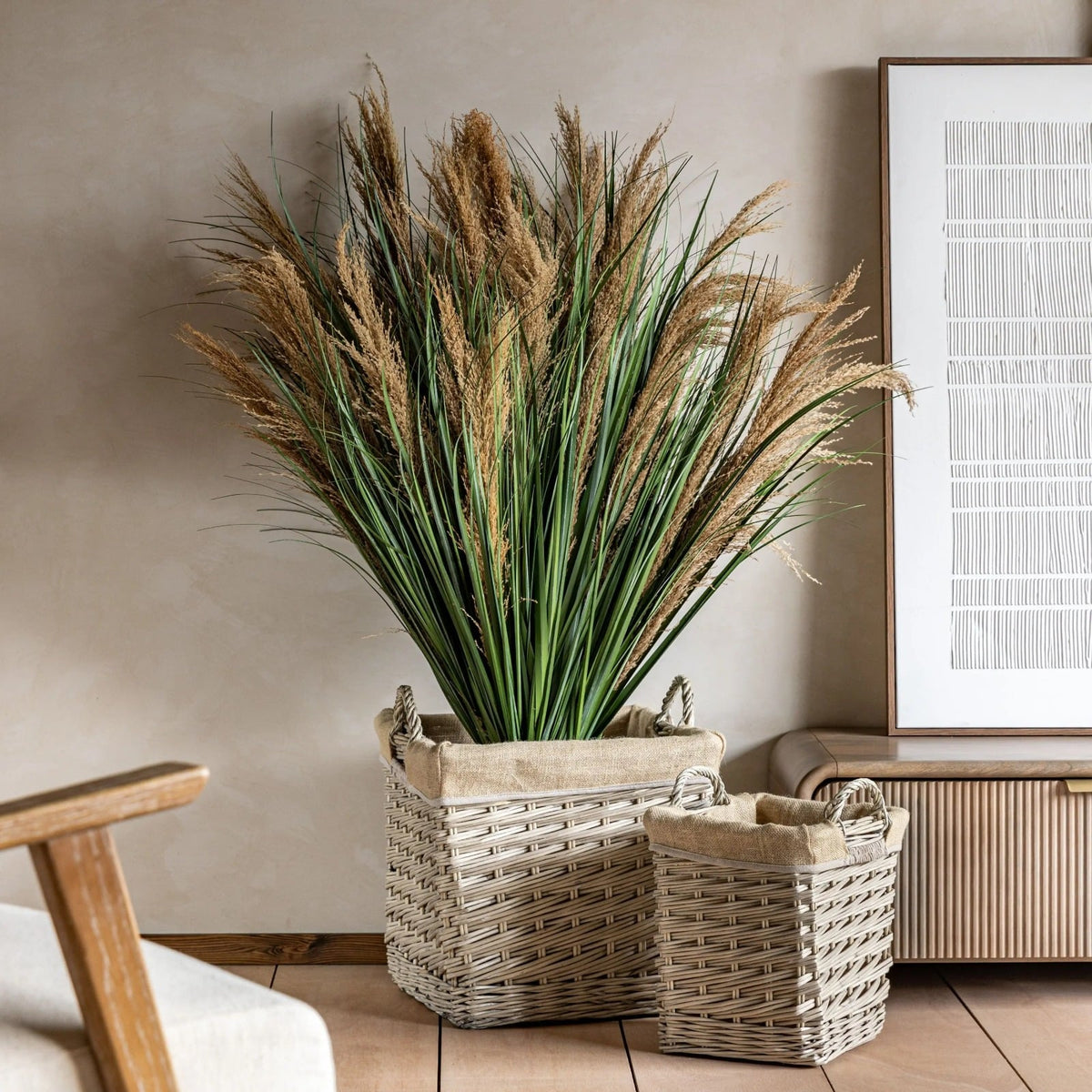 Faux Grass with Feather Seed Set of 12