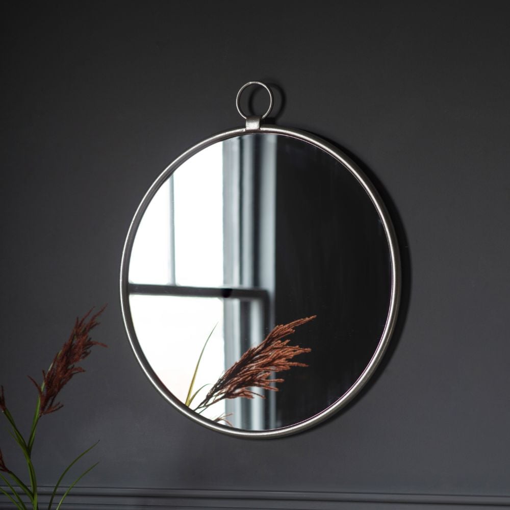 Austin Large Round Wall Hanging Mirror in Silver