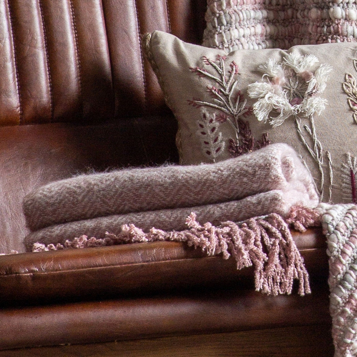 Herringbone Faux Mohair Throw in Blush
