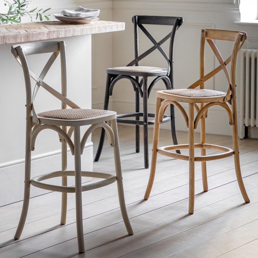 Fennel Black/Rattan Stool Set of 2