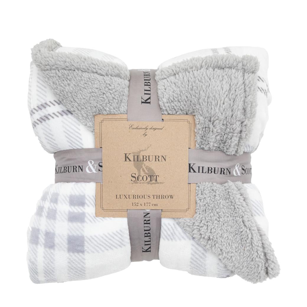 Tartan Faux Sherpa Throw Grey