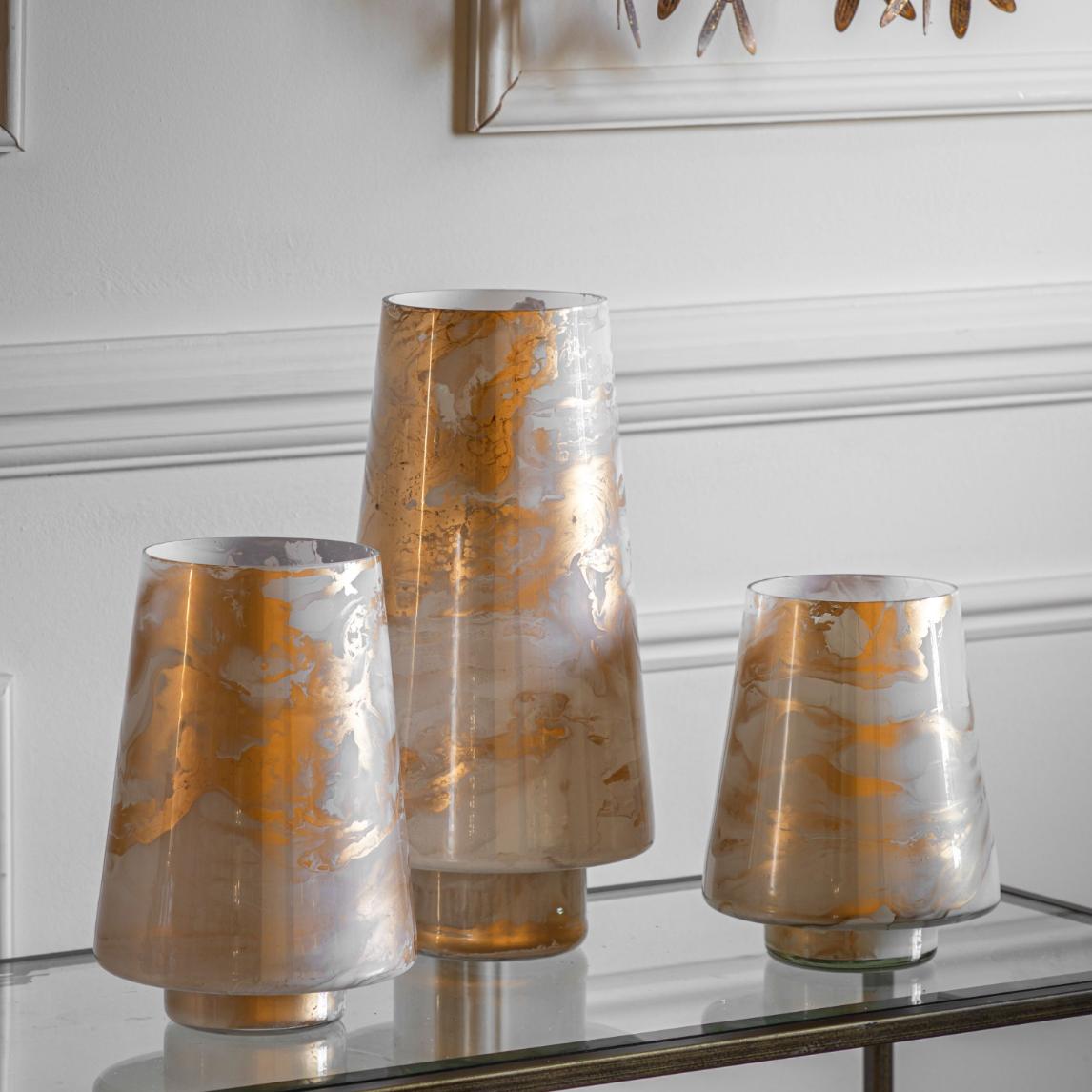 Marble Swirl Hurricane Large Gold Candle Holder