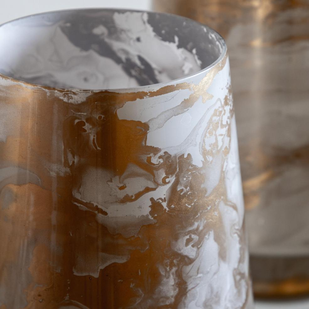 Marble Swirl Hurricane Large Gold Candle Holder