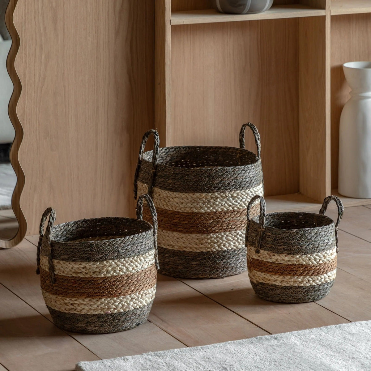 Orra Brown Striped Basket - Set of 3