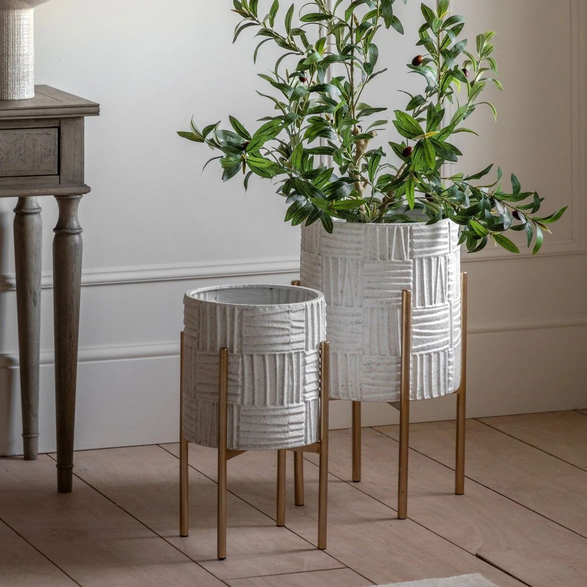 Ibiza Metal Planters in White - Set of 2
