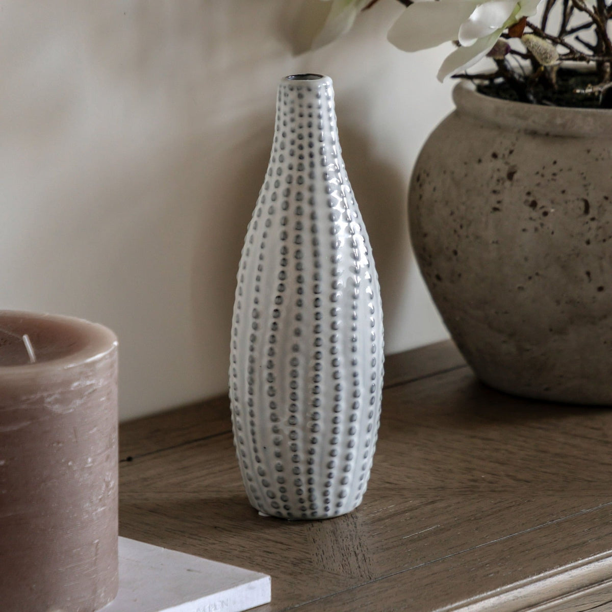 Lucia Beaded Vase in White - Small
