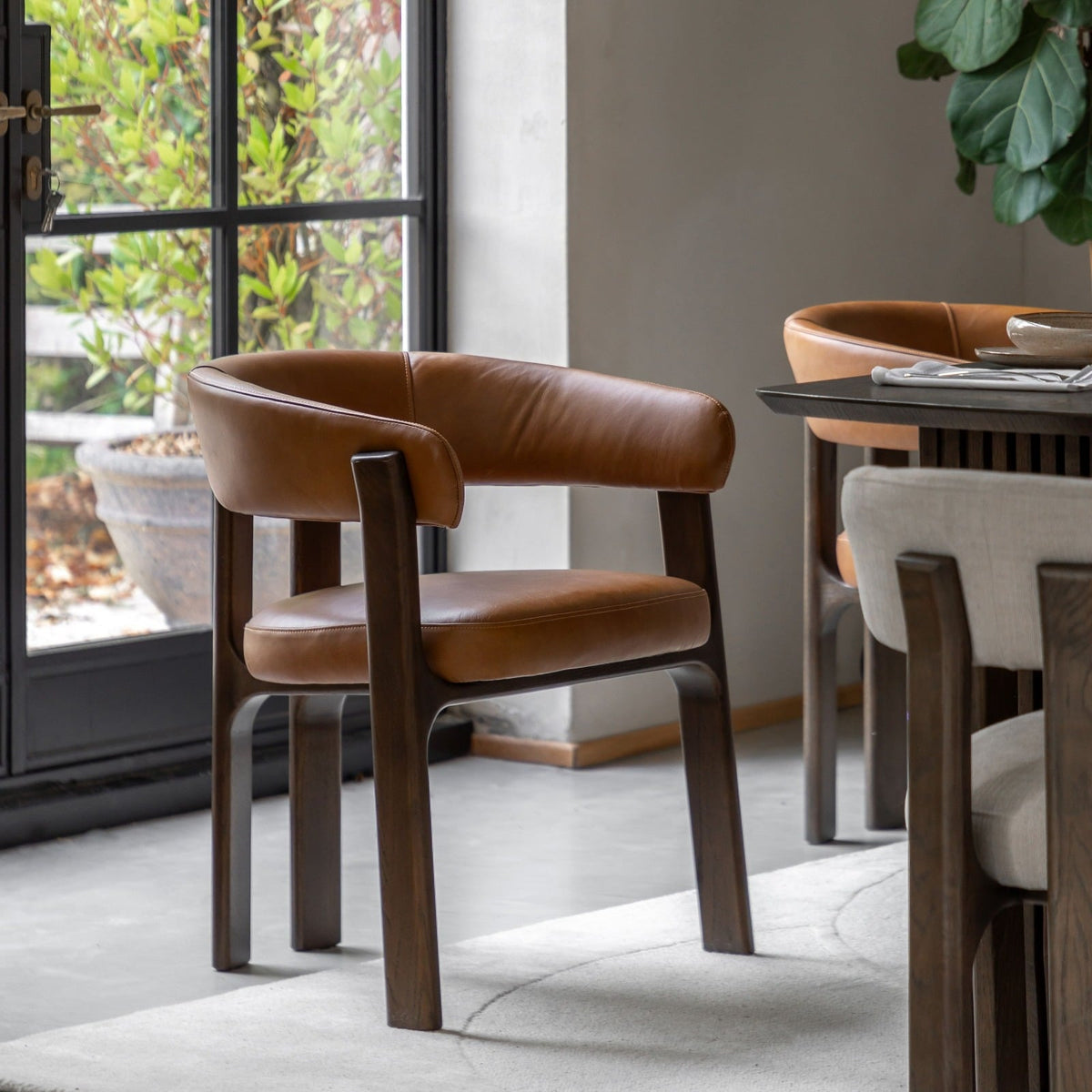 Opalite Dining Chair in Brown Leather