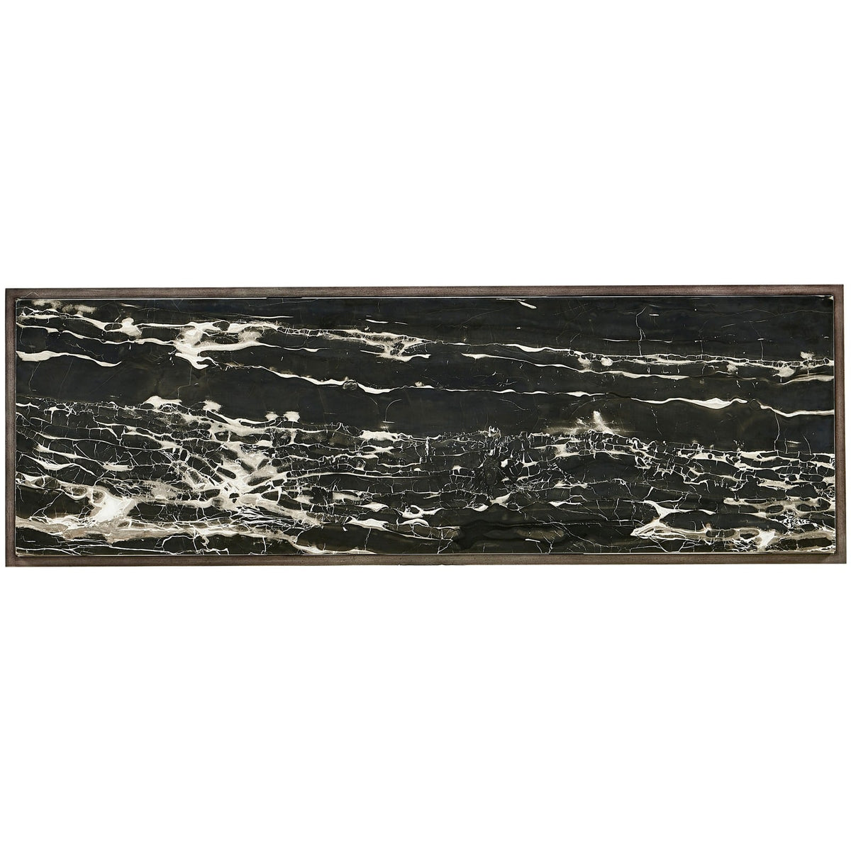 Rectangular Iron Console Table with a Black Marble Top