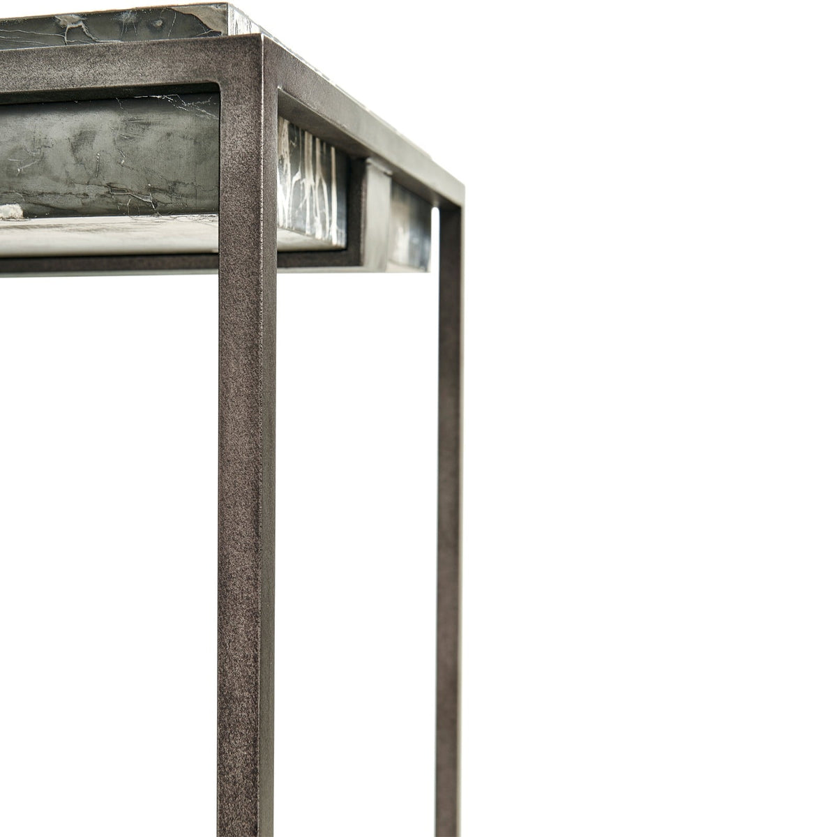 Rectangular Iron Console Table with a Black Marble Top