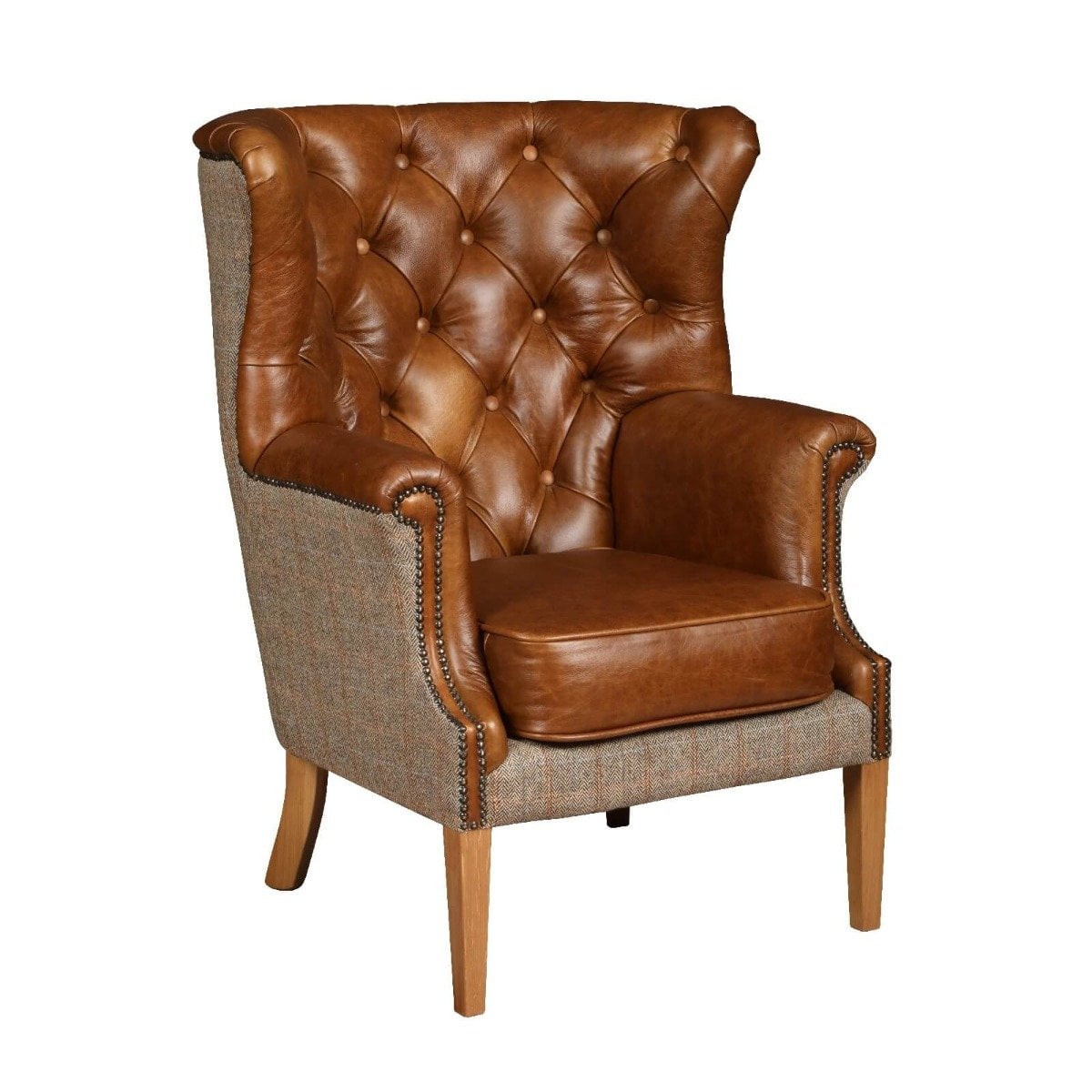 Winchester Chair Leather and Harris Tweed