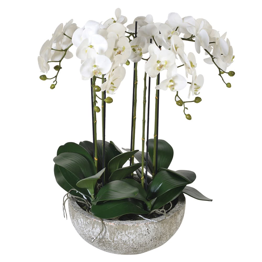 Large Artificial Orchid Arrangement in Stone Effect Pot