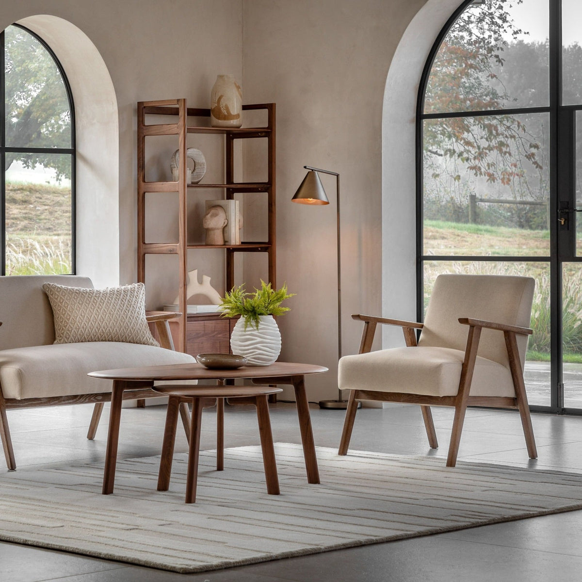 Hereford Mid Century Style Armchair in Natural Linen