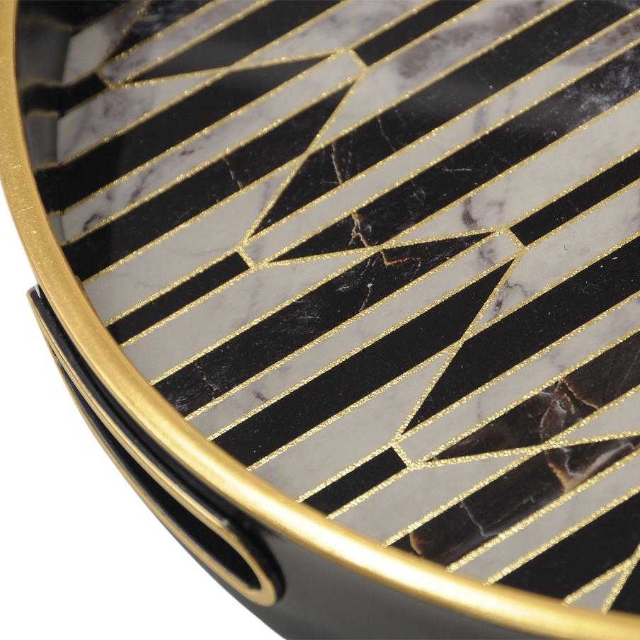 Tray Antique Gold & Black Set of 2