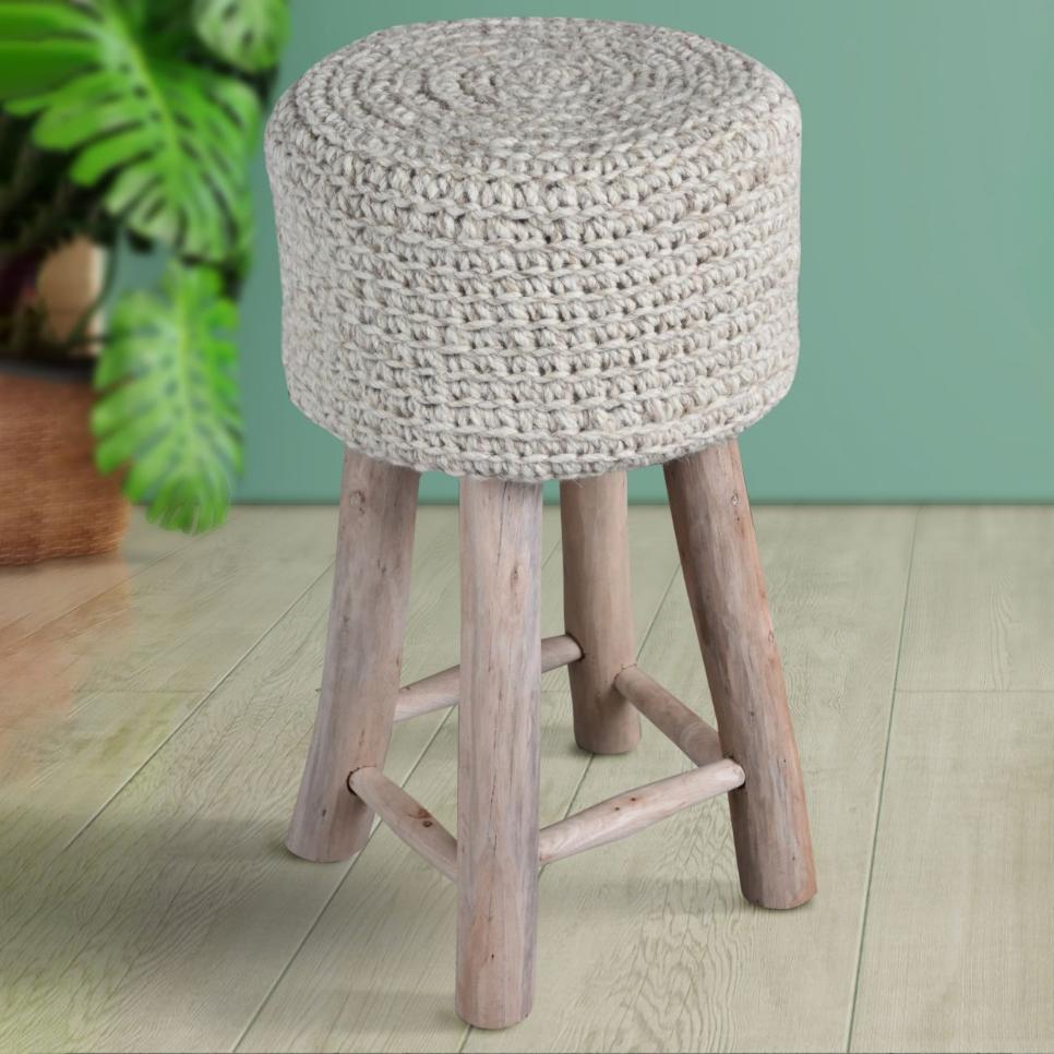 Nomad Natural Knitted Wool Bar Stool in Beige Ivory