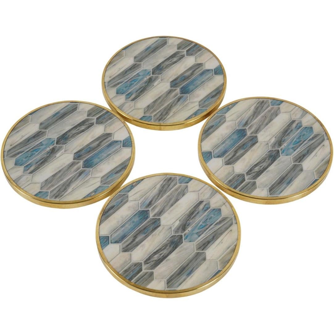 Blue Grey Mosaic Style Set of 4 Coasters