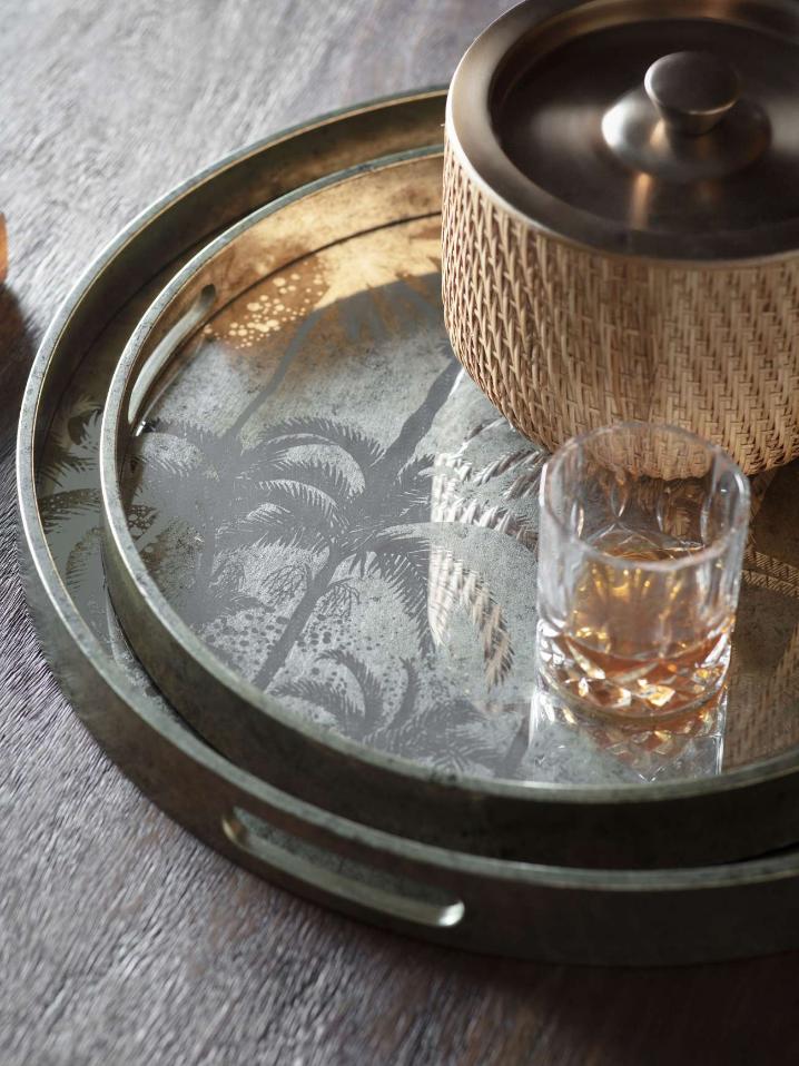 Palm Tree Set of 2 Trays Antique Gold