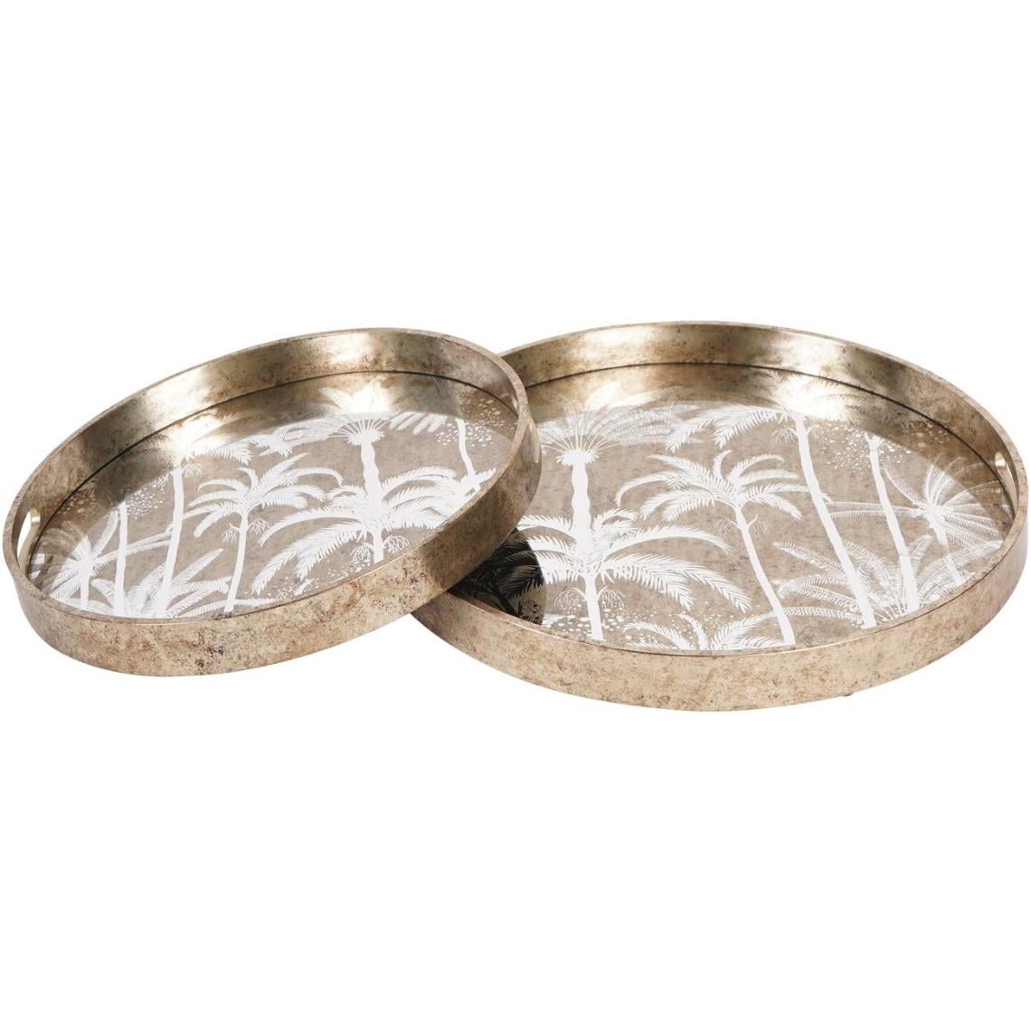 Palm Tree Set of 2 Trays Antique Gold